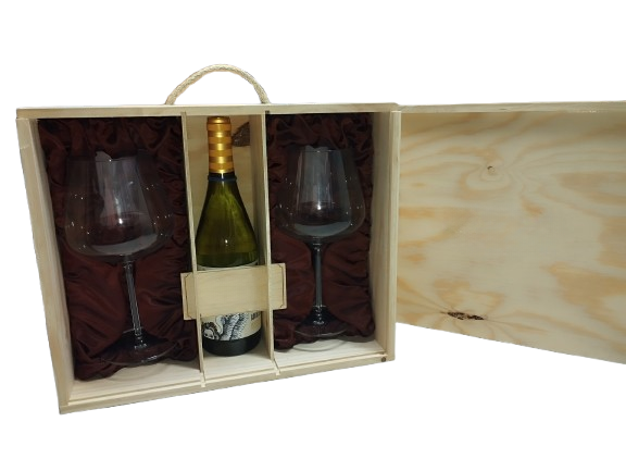 Caja de madera para 2 copas + 1 botellas