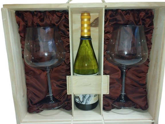 Caja de madera para 2 copas + 1 botellas